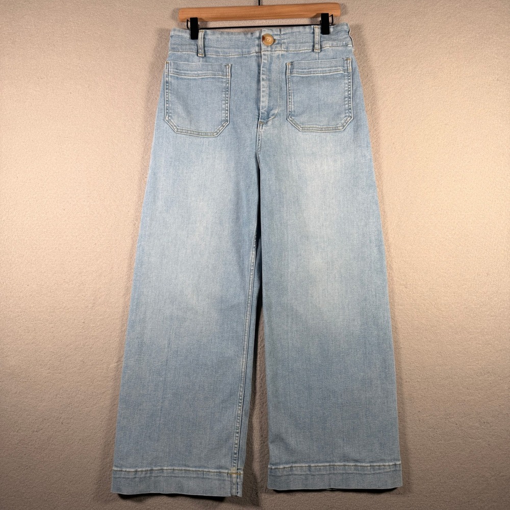 Maeve The Colette Wide Leg Cropped Jeans Light Wash Blue Size 30 Patch Pockets